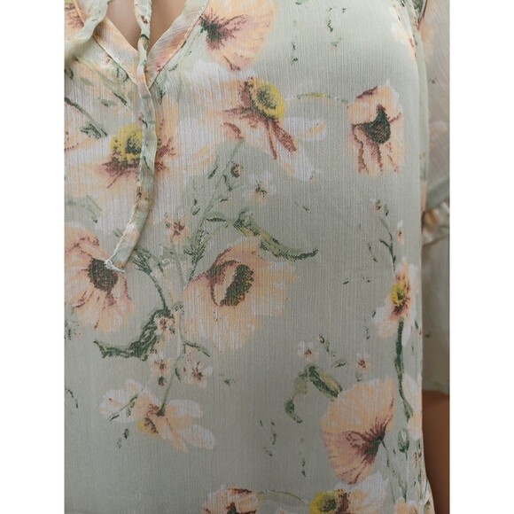H M Tiered Dress Light Green Floral Cottage Sz 6 Short Sleeve Line - Picture 3 of 7